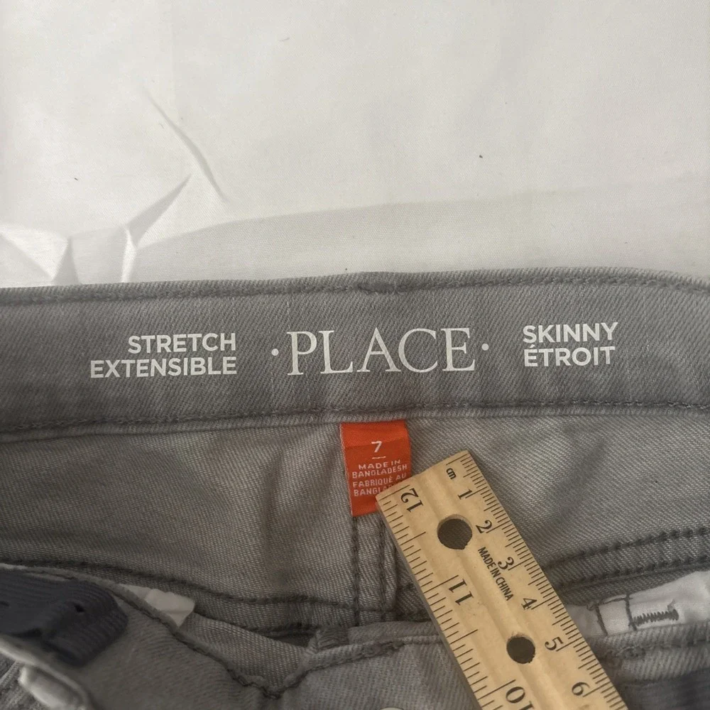 Childrens Place Boys Light Grey Skinny Jeans Adjustable Waist Size 7